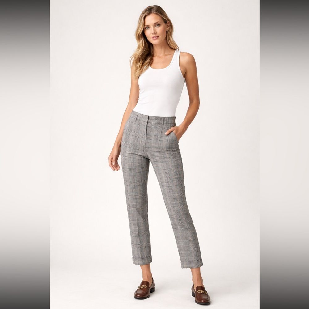 Veronica Beard Navy Multi Plaid Gemini Cigarette Cropped Pants – Size 10 - Picture 2 of 11